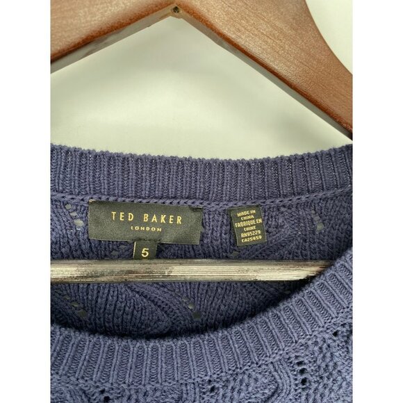 TED BAKER PUFF SLEEVE KNIT/CROCKET PULLOVER SWEATER COTTON SIZE 5 RIBBED CUFFED - Picture 4 of 6